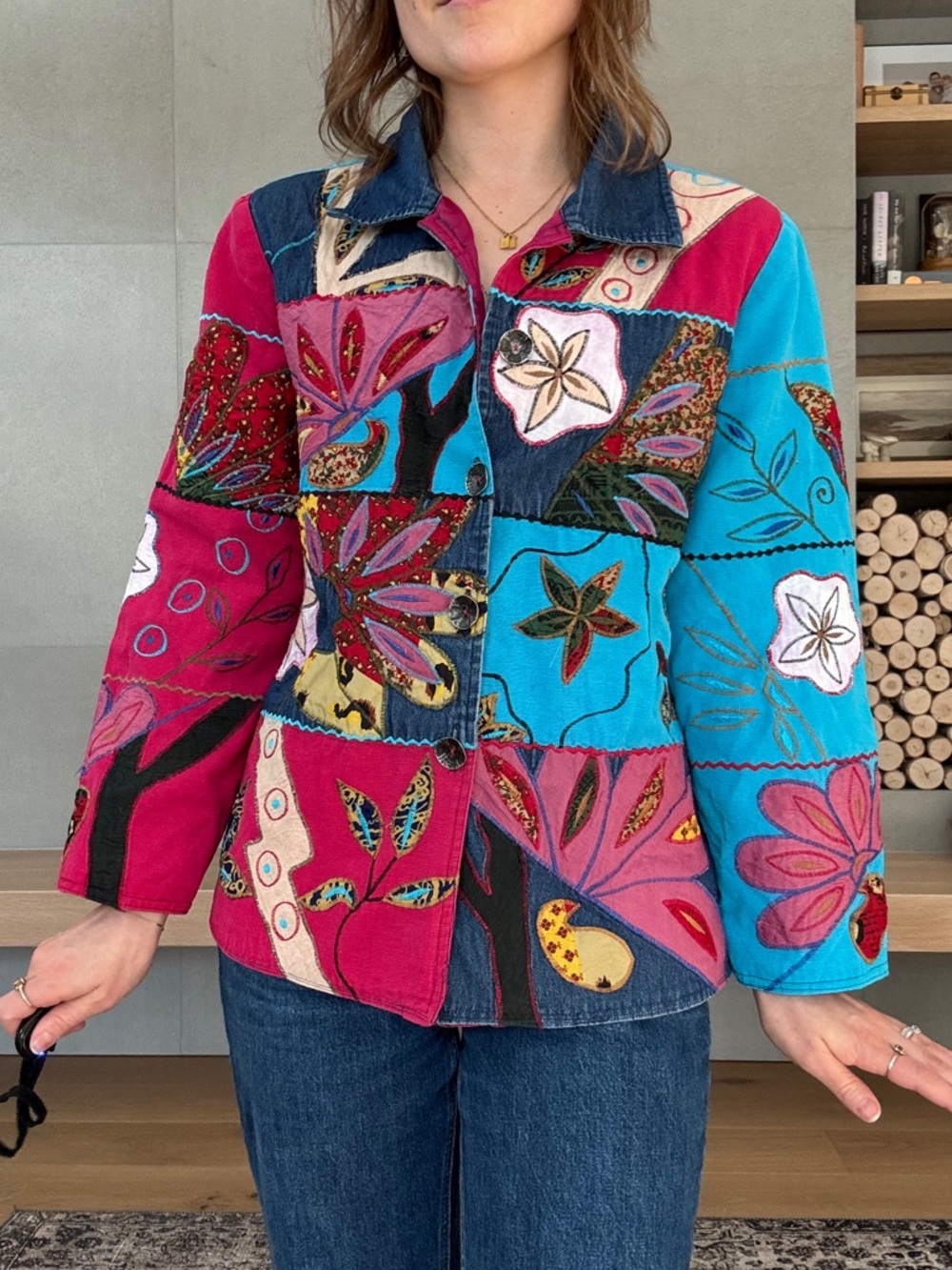 Vintage patchwork embroidered mixed media Jacket small